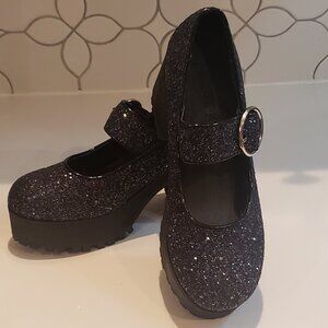 Trickz N Treatz Black Sparkle Damnation Mary Jane Platforms